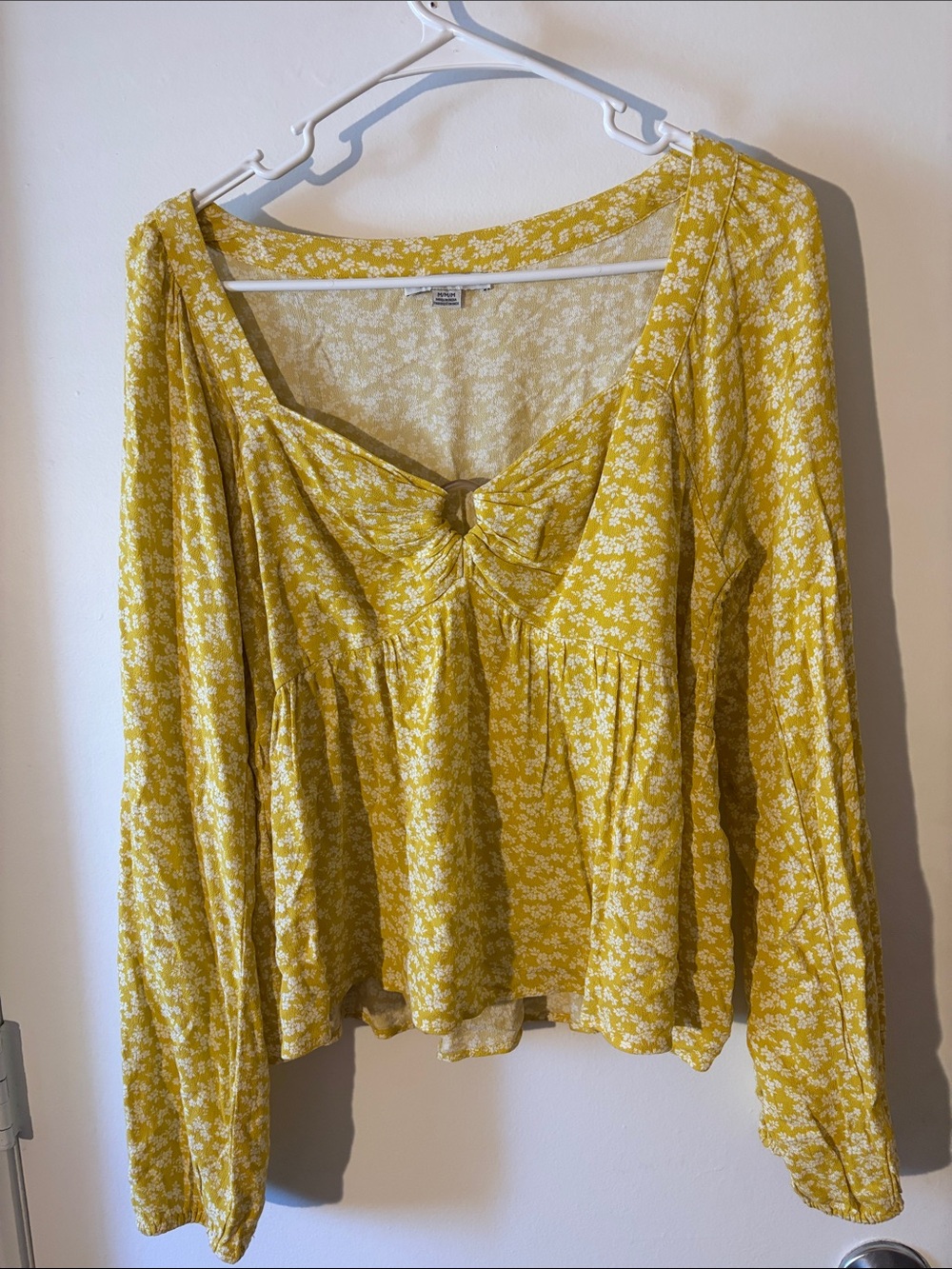 Yellow Floral Twist-Front Women’s Blouse